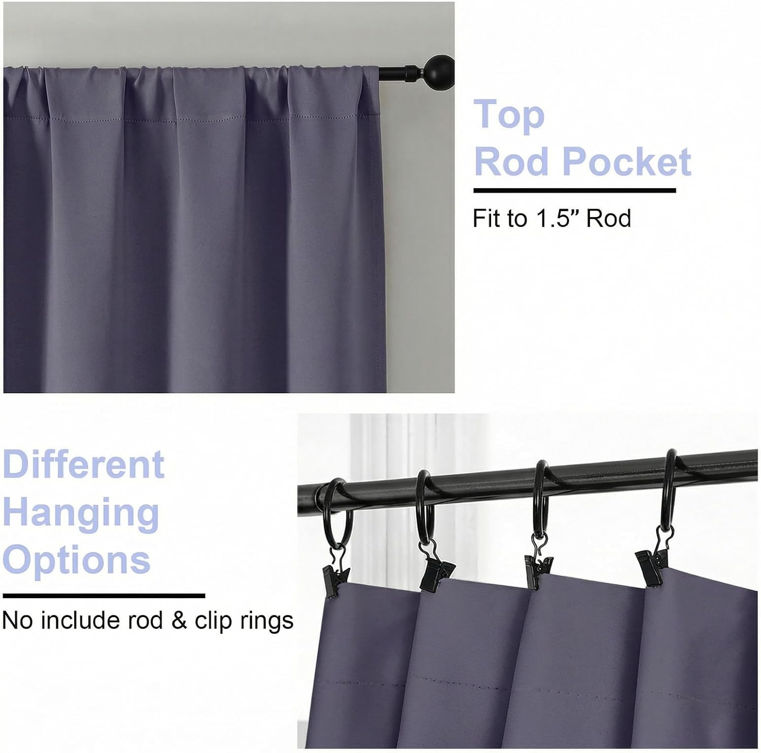 Simplebrand Ava Greyish Purple Blackout Curtains for Bedroom 63 Inch Length 2 Panels Set, Privacy Thermal Insulated Rod Pocket Door Window…