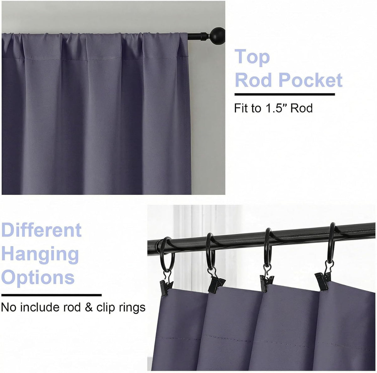 Simplebrand Blackout Extra 10ft Curtains for Patio 120 Inches Long 2 Panels Set, Solid Thermal Insulated Energy Saving Rod Pocket Window Tr…