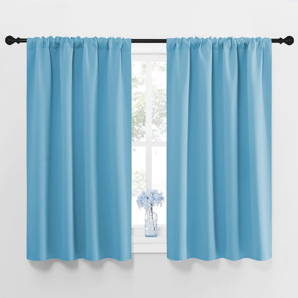 NICETOWN Kitchen Window Blackout Curtain Panels - Energy Saving Window Covering Thermal Insulated Rod Pocket Drapes for Basement(Teal…
