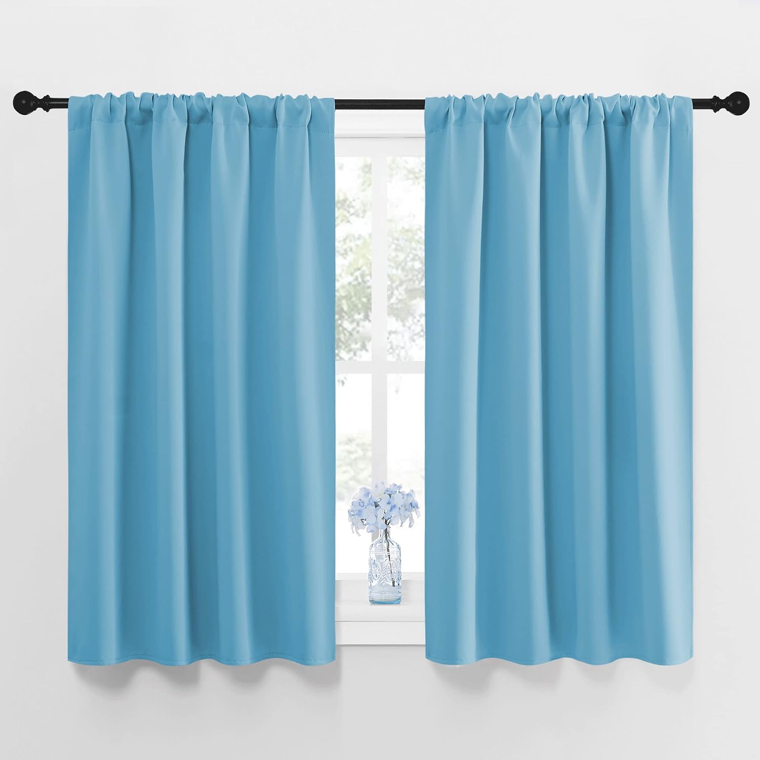 NICETOWN Kitchen Window Blackout Curtain Panels - Energy Saving Window Covering Thermal Insulated Rod Pocket Drapes for Basement(Teal…