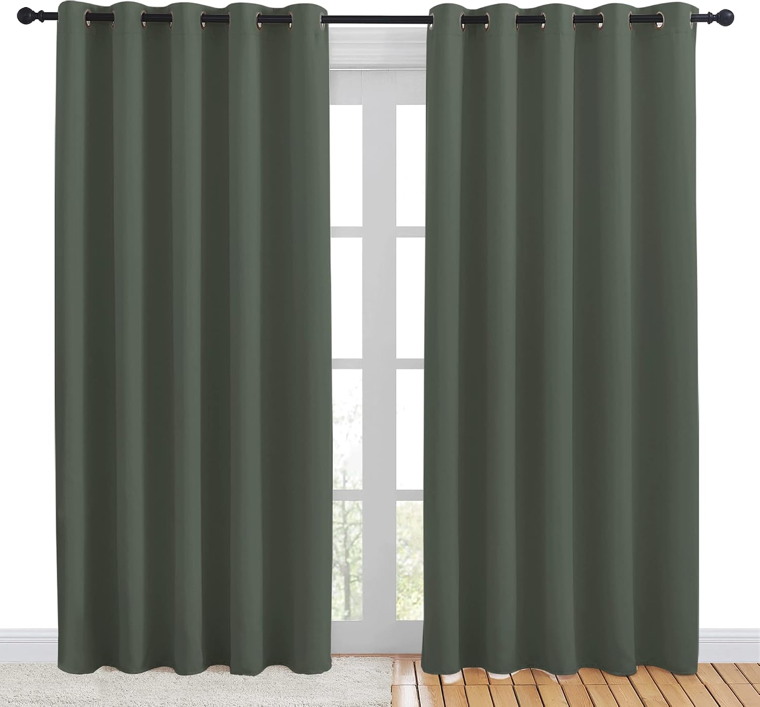 NICETOWN Room Darkening Draperies Window Curtain Panels, Thermal Insulated Grommet Room Darkening Curtains for Bedroom (Dark Mallard, 2…