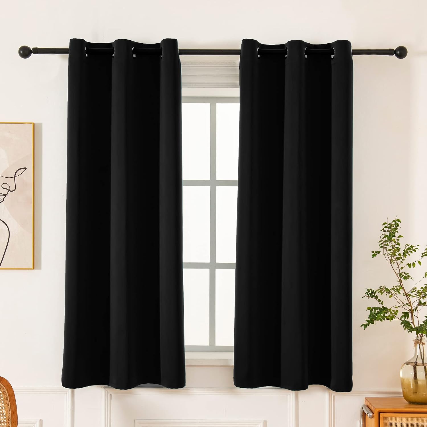 Pickluc Grommet Blackout Curtain for Bedroom, Light Blocking Drapes, Thermal Insulated, Noise Reduction, 42 Inches Wide x 63 Inches Long, B…