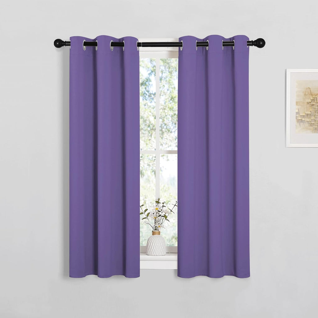 NICETOWN Window Curtain Panels, Thermal Insulated Solid Grommet Blackout Draperies/Drapes for Basement (Lilac Purple, 1 Pair, 29 by 45-inch)