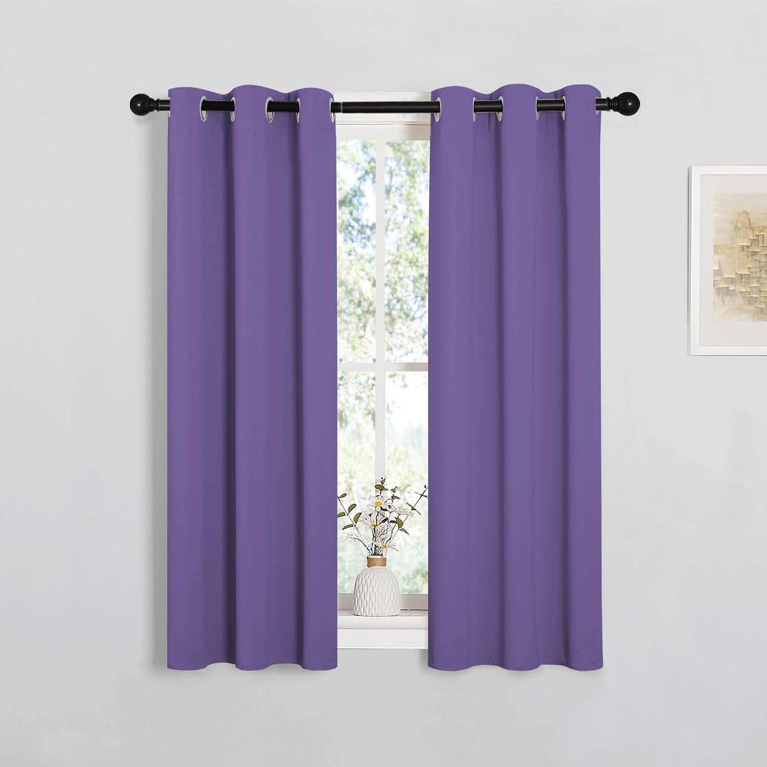 NICETOWN Window Curtain Panels, Thermal Insulated Solid Grommet Blackout Draperies/Drapes for Basement (Lilac Purple, 1 Pair, 29 by 45-inch)