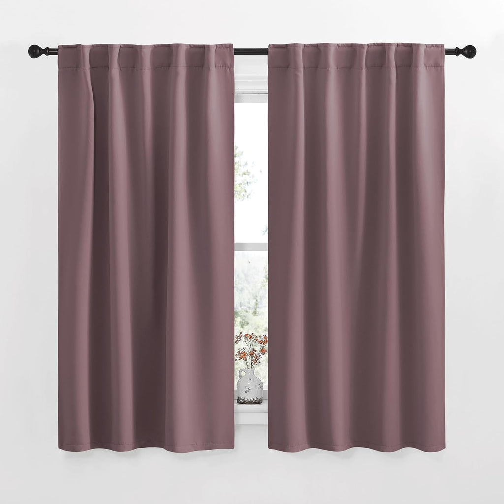 NICETOWN Blackout Curtain Panels for Living Room - (Dry Rose Color) 42x50 inch, 2 Panels Set, Room Darkening Blackout Drapes for Window