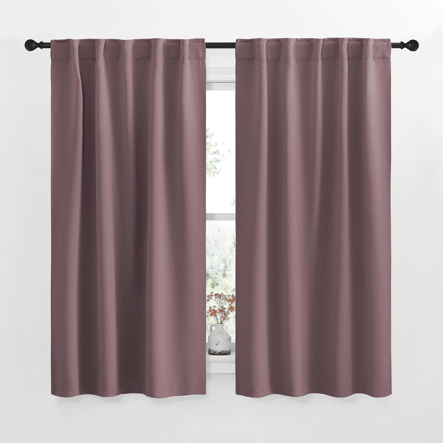 NICETOWN Blackout Curtain Panels for Living Room - (Dry Rose Color) 42x50 inch, 2 Panels Set, Room Darkening Blackout Drapes for Window