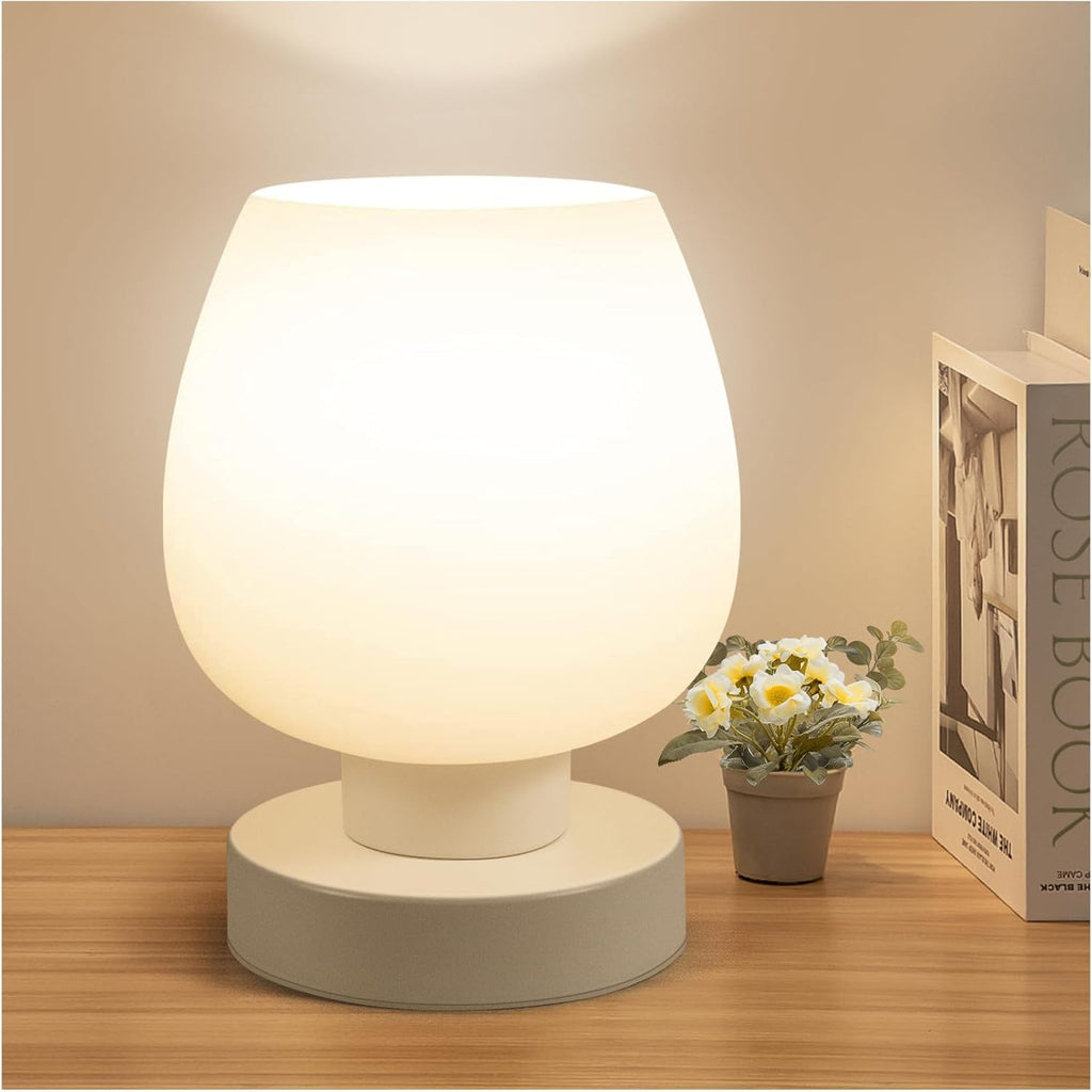ONEWISH Small Bedside Lamp for Bedroom, 3-Way Dimmable Touch Control, 600 Lumen Bright Opal Glass Shade, 7.5 Inch Ultra Compact…