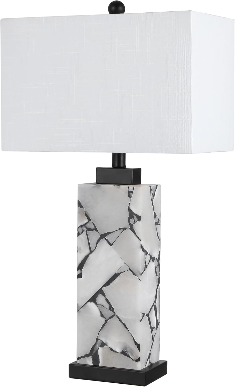 Jonathany JONATHAN Y 27.5" Black White Alabaster Rectangular Table Lamp with Night Light Contemporary Coastal Bedside Lamp for Bedroom with…