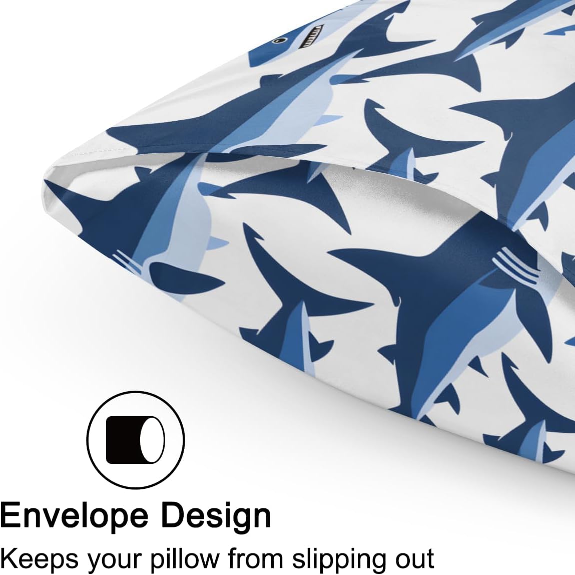 Shark Blue Animal Satin Silk Pillowcase for Hair and Skin Pillow Cases Queen Size Soft Silk Pillow Case with Envelope Closure Print Satin…