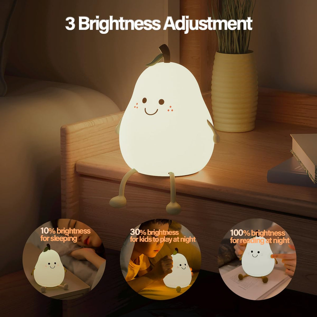 Led Cute Pear Night Light, Dimmable Nursery Lamps, Super Squishy Silicone USB Rechargeable Touch Control 7 Colors Night Lamp for Kids…