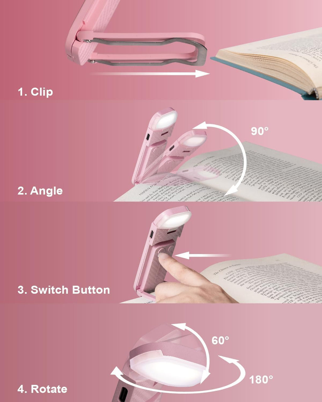 HEMONNKAM Book Reading Light, Rechargeable Clip on Booklight, Eye Caring 3 Color Temperatures & 5 Brightness Levels, Night Use for Bed…