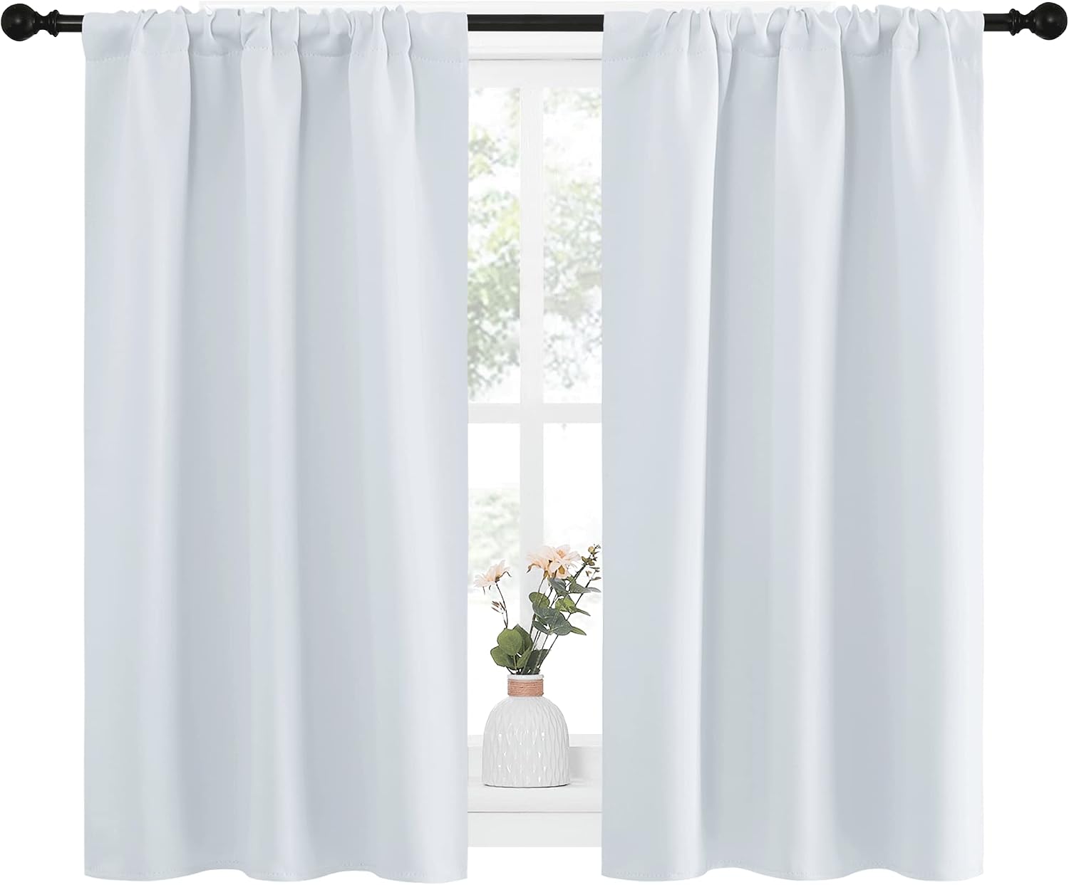 NICETOWN Greyish White Window Curtain Panels - Thermal Insulated Rod Pocket Room Darkening Curtain Sets for Bedroom (Greyish White, 2…