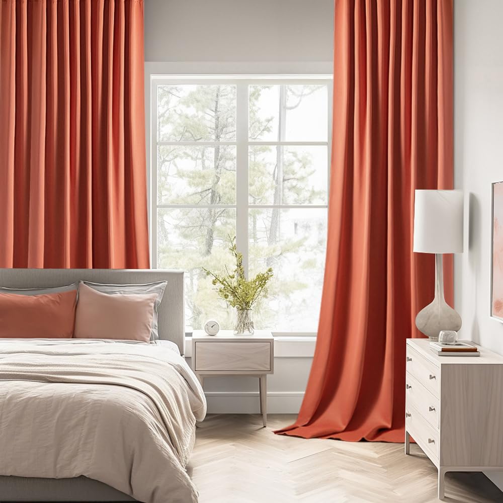Miulee Back Tab Burnt Orange Blackout Curtains 96 Inch Long 2 Panels Set for Bedroom, Fall Terracotta Rod Pocket/Pinch Pleated Thermal Insu…