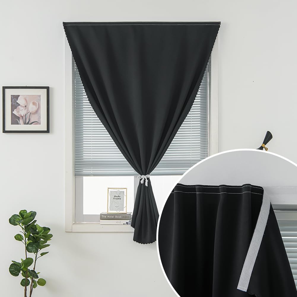 Adhesive Blackout Curtains- Self Stick Curtain No Rod Needed Easy to Hang Curtain, Use for Bedroom, Living Room, Dining Room, Kitchen…