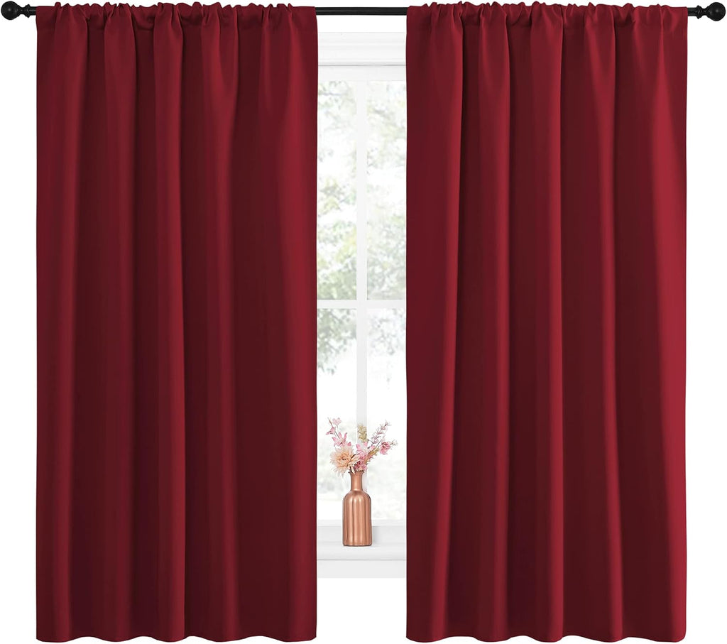 NICETOWN Christmas Burgundy Blackout Curtains and Drapes - Soft Fabric Thermal Insulated Solid Rod Pocket Room Darkening Draperies for…