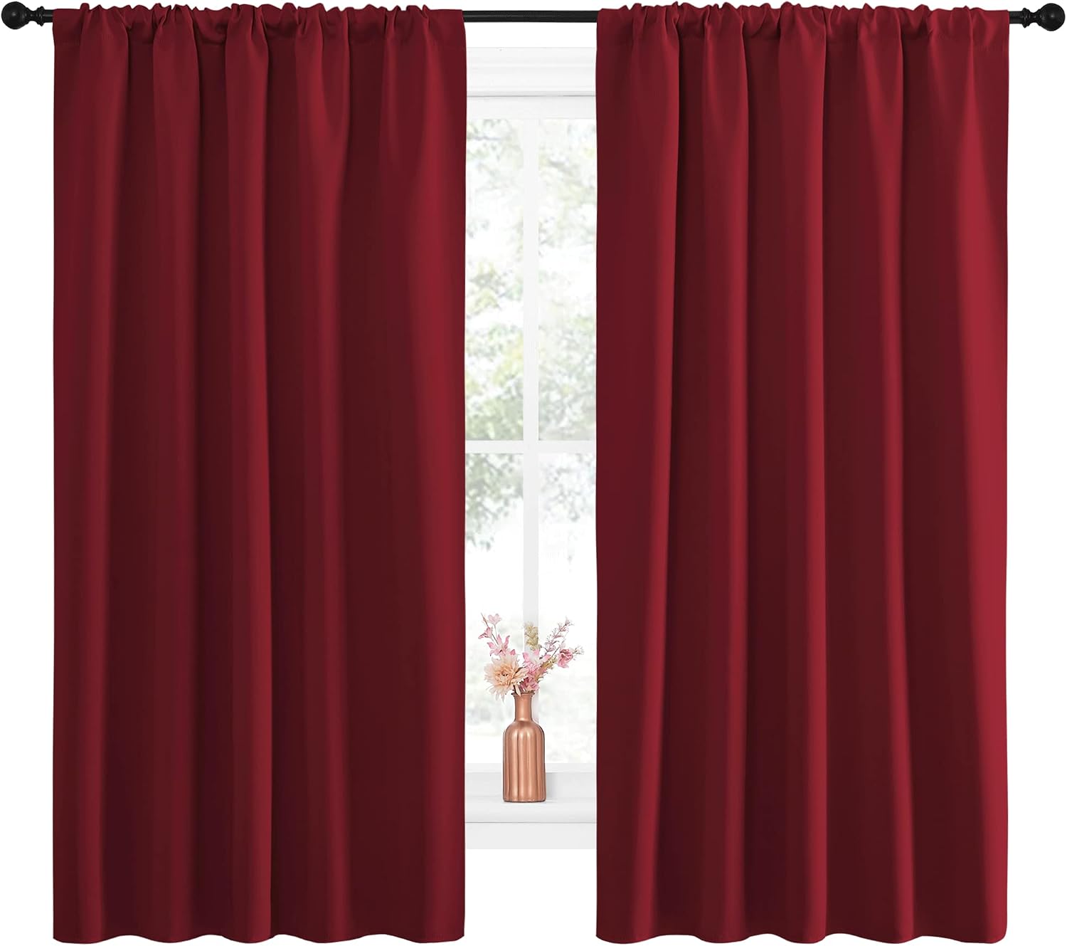NICETOWN Christmas Burgundy Blackout Curtains and Drapes - Soft Fabric Thermal Insulated Solid Rod Pocket Room Darkening Draperies for…