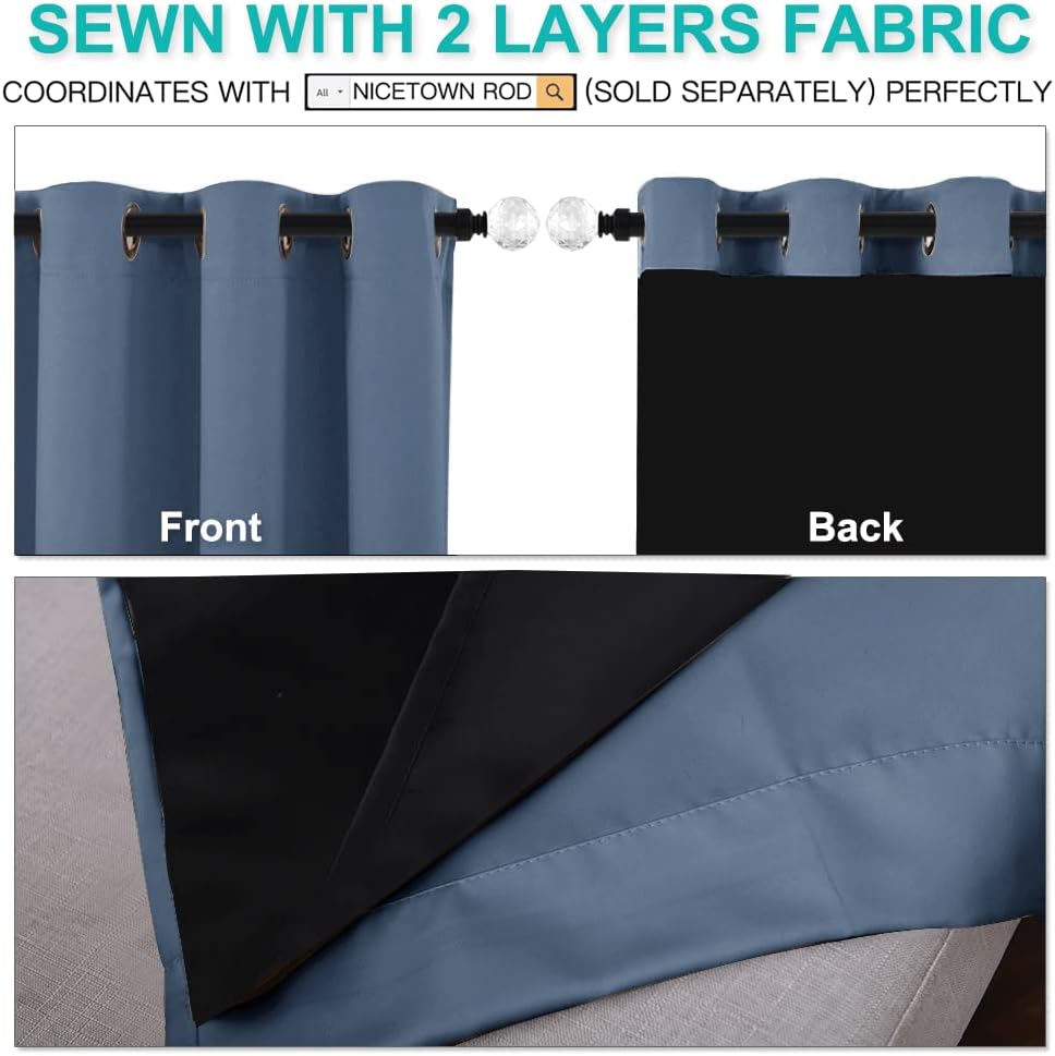 Nicetown 100% Blackout Curtains with Black Liners, Home Decor Thermal Insulated Full Blackout 2-Layer Lined Drapes, Energy Efficiency Windo…