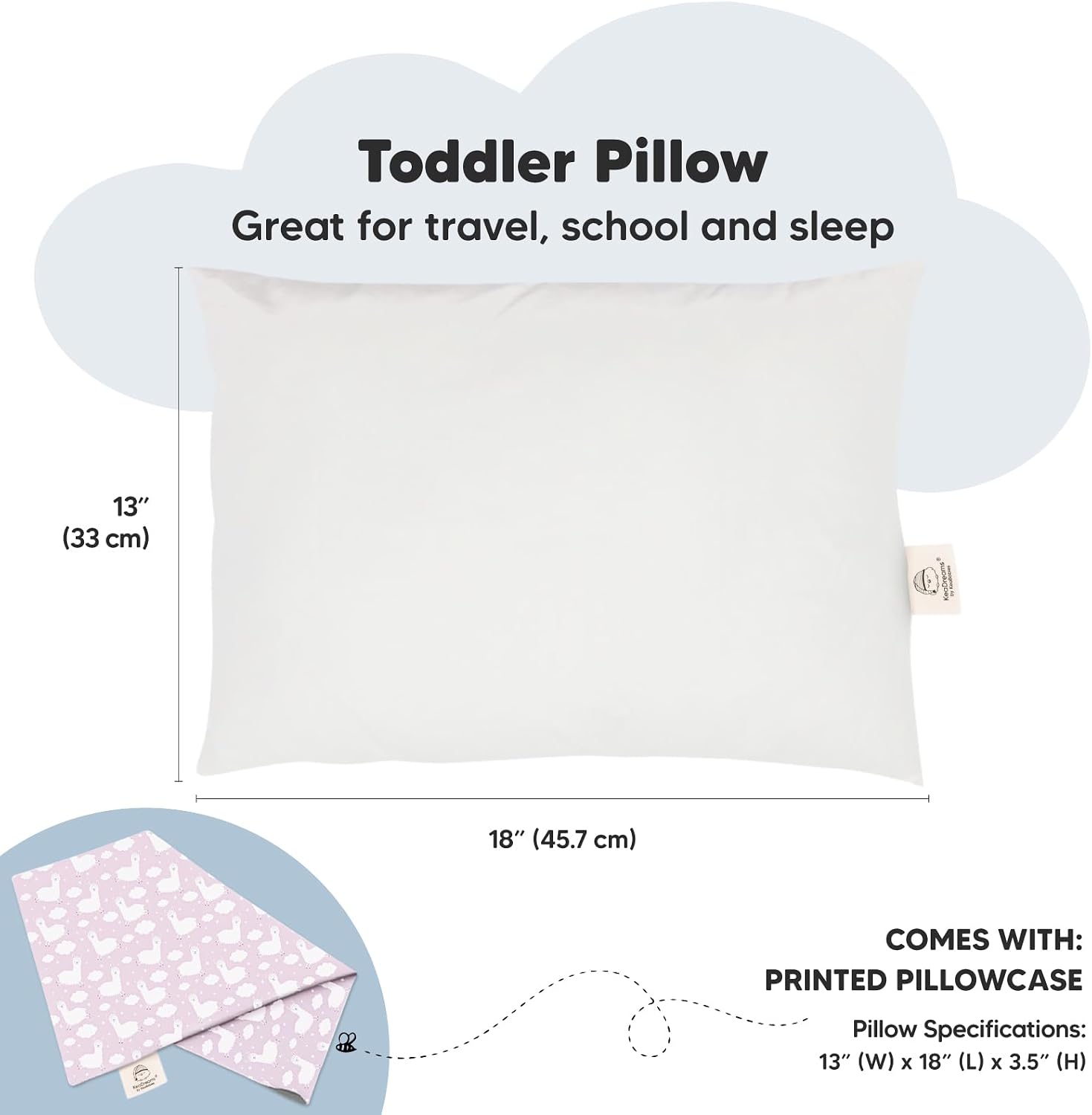 Toddler Pillow with Pillowcase - 13x18 My Little Dreamy Kids Travel Bed Pillows for Sleeping, Organic Cotton Small Pillowcase, Soft &…