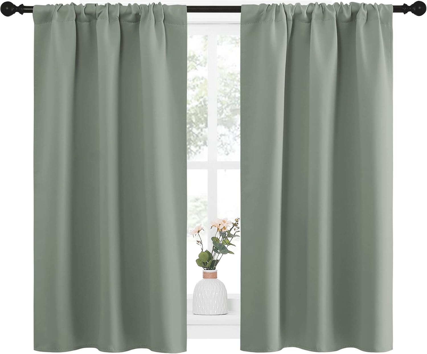 NICETOWN Window Curtains Blackout Drapes - Thermal Insulated Solid Rod Pocket Blackout Curtains/Draperies for Living Room (Greyish Green…