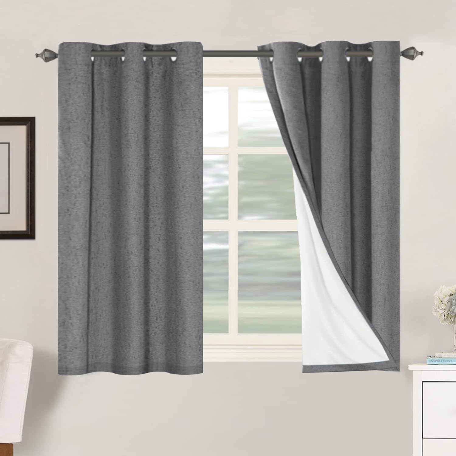 H.VERSAILTEX Primitive Linen Curtains 100% Blackout Curtain Drapes Burlap Fabric Curtains with White Thermal Insulated Liner, Grommet Top…