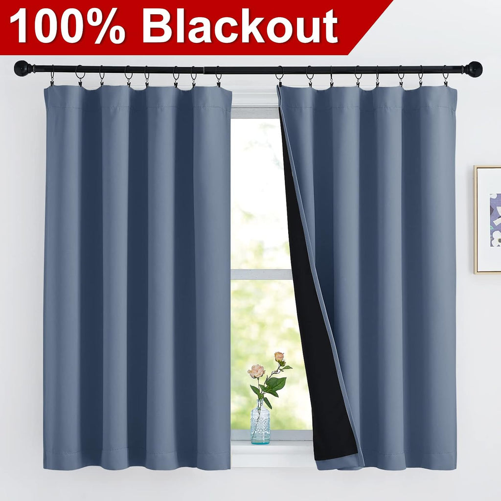 Nicetown 100% Blackout Curtains with Black Liners, Thermal Insulated Full Blackout 2-Layer Drapes, Energy Efficiency Window Draperies for B…