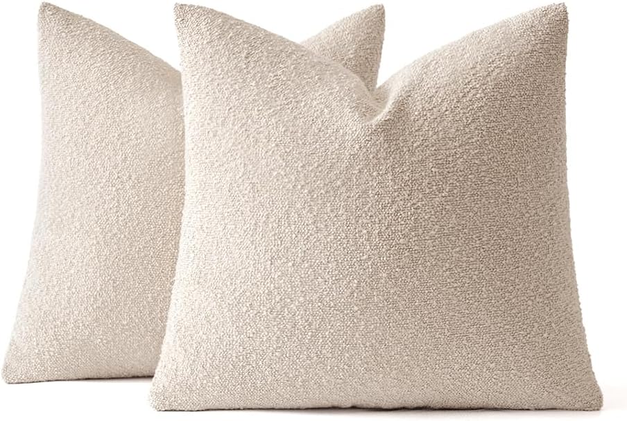 Miulee 22x22 Inch Decorative Euro Sham Pillow Covers for Couch Bed Set of 2 Textured Boucle Neutral Throw Pillow Covers Oatmeal Accent Soli…
