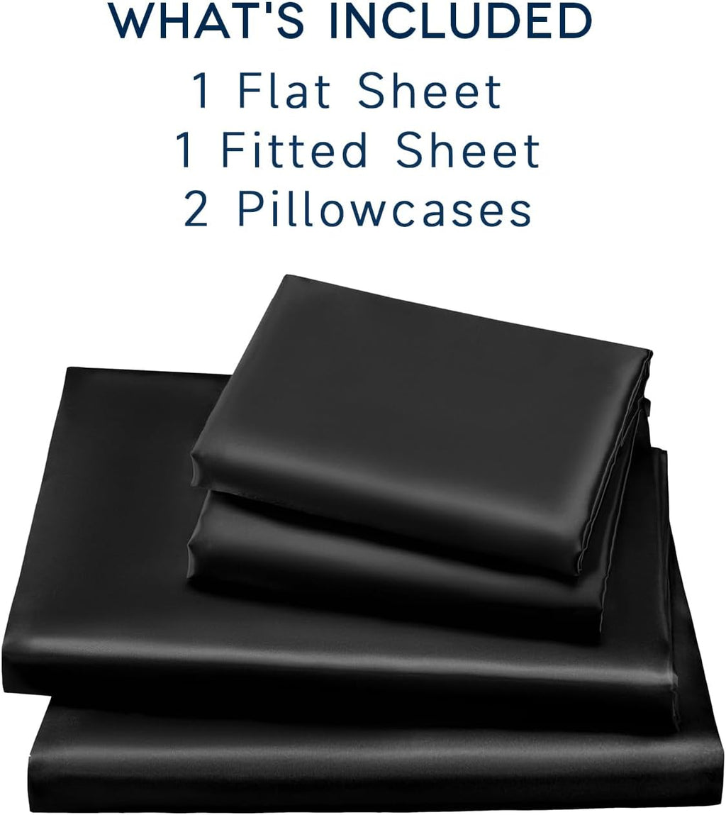 Golal Satin Sheets Full Size - 4 Pieces Luxury Silky Soft Bed Sheets, Wrinkle-Free Black Satin Silk Sheet Set with 1 Deep Pocket Fitted She…