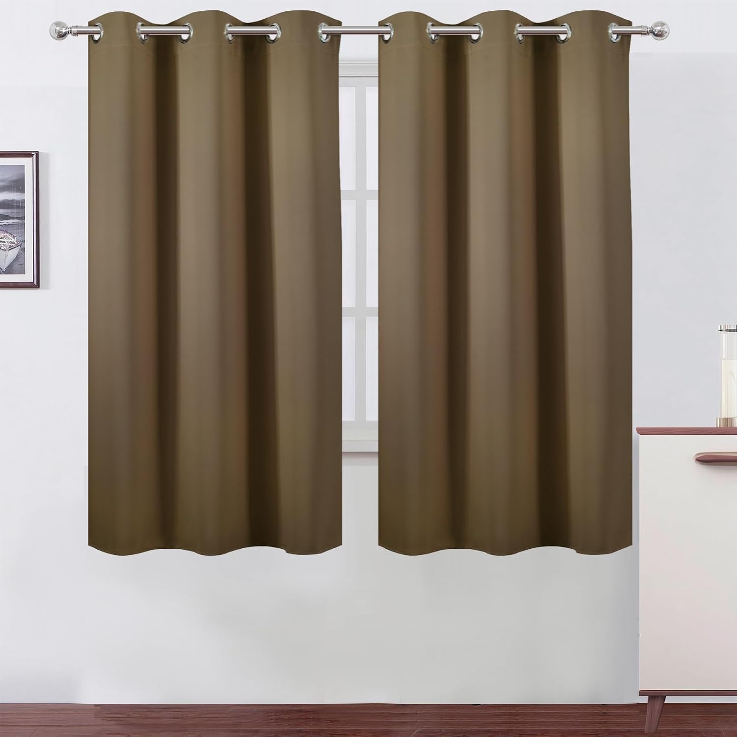 Lemomo Blackout Curtains 42 x 63 inch/Brown Curtains Set of 2 Panels/Thermal Insulated Room Darkening Bedroom Curtains 63 inch silver