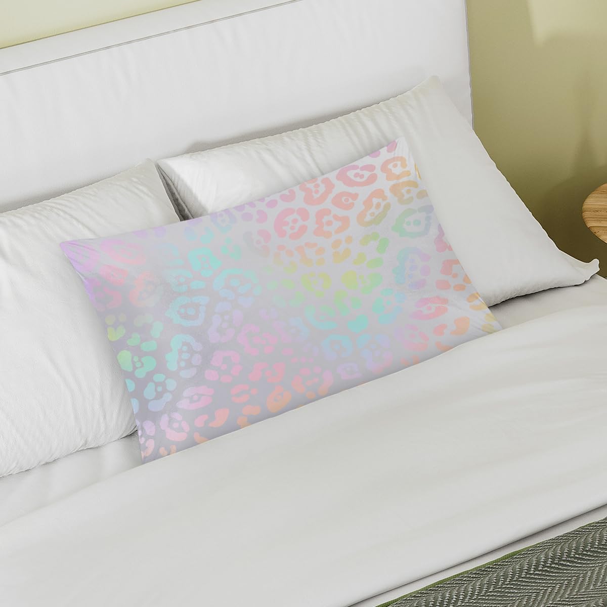 Rainbow Skin Leopard Satin Silk Pillowcase for Hair and Skin Pillow Cases Queen Size Soft Silk Pillow Case with Envelope Closure Print…