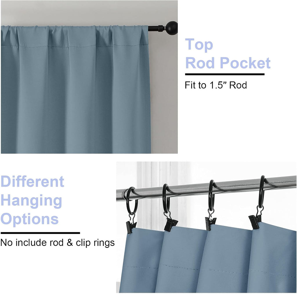 Simplebrand Ava Stone Blue Blackout Curtains for Bedroom 84 Inch Length 2 Panels Set, Solid Thermal Insulated Privacy Living Room Window Tr…