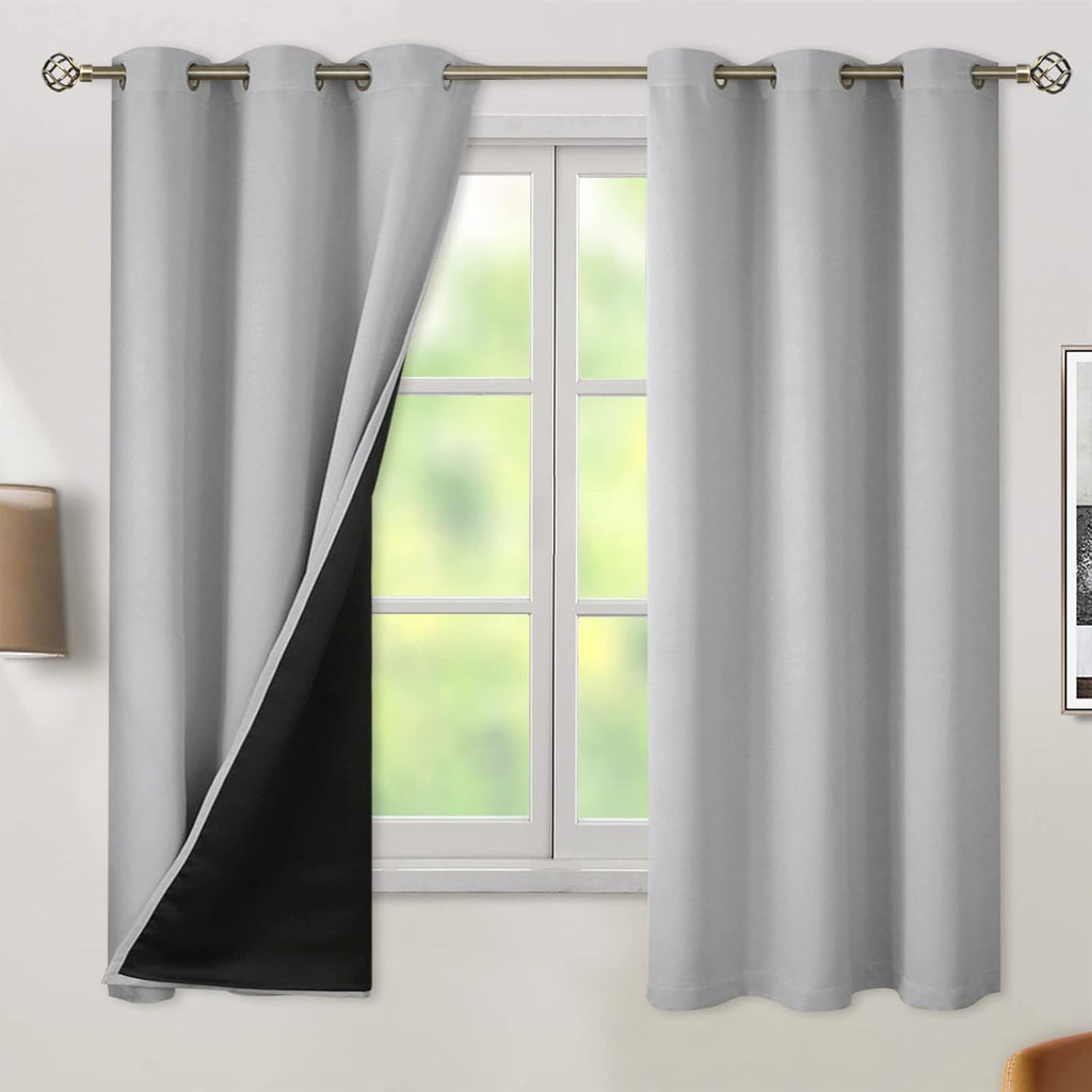 BGment Light Grey Blackout Curtains for Bedroom - Black Out Curtains 63 Inch Long Thermal Insulated Grommet Total Room Darkening Window Dra…