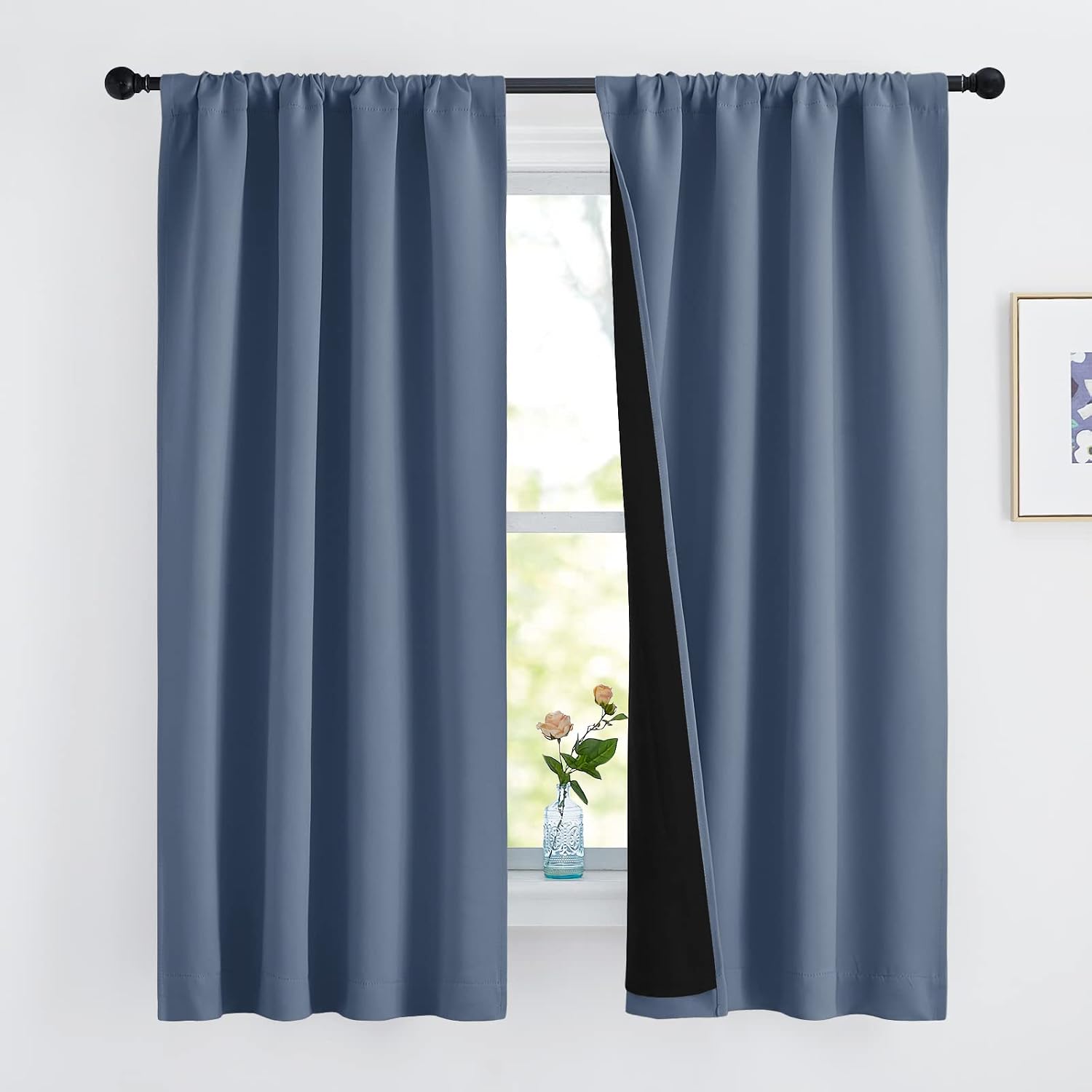 Nicetown 100% Blackout Curtains, Thermal Insulated Black Liner Panels for Nursery Room, Noise Reducing and Cold Blocking Drapes for Windows…