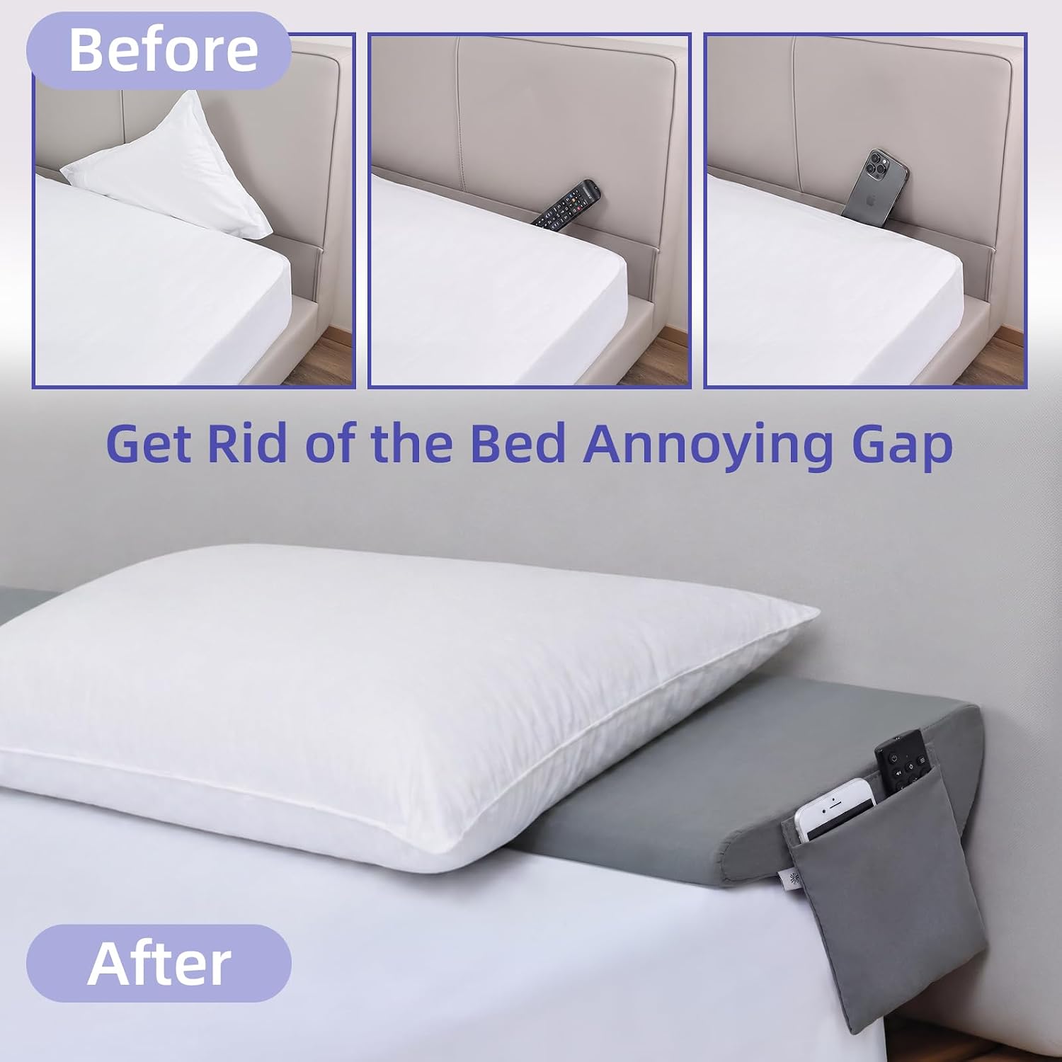 Vekkia 2-in-1 Queen Bed Wedge Pillow for Headboard Gap, Mattress Gap Filler Pillow to Cover 0-6" Gap, Bed Wedge Gap Filler with…