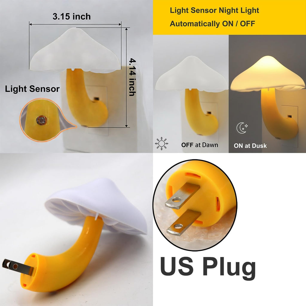 APAKI LED Mushroom Night Light Plug in Lamp, Light Sensor Night Lights Plug into Wall, Dusk to Dawn Sensor NightLight for Adults Kid…