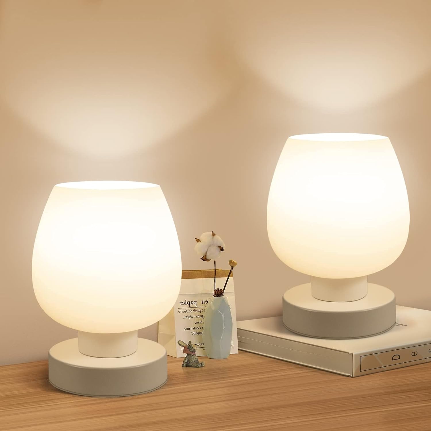 Touch Bedside Table Lamp Set of 2 - Small Modern Table Lamp for Bedroom Living Room Nightstand, 3-Way Dimable Desk lamp with White Opal…