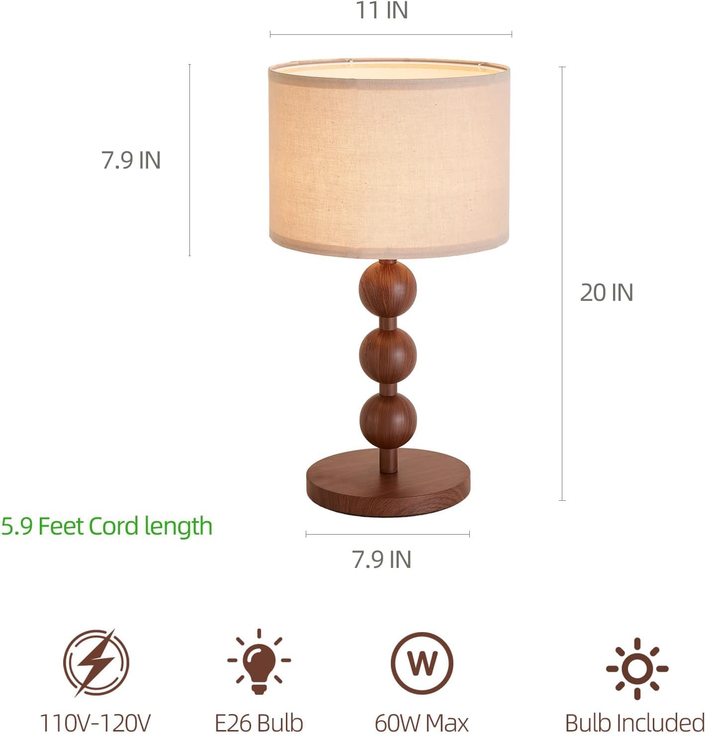 Bedside Nightstand Table Lamp for Bedroom, Red Wood Pattern Iron Desk Lamp with Fabric Shade, Mid Century Modern Farmhouse Lamps for…