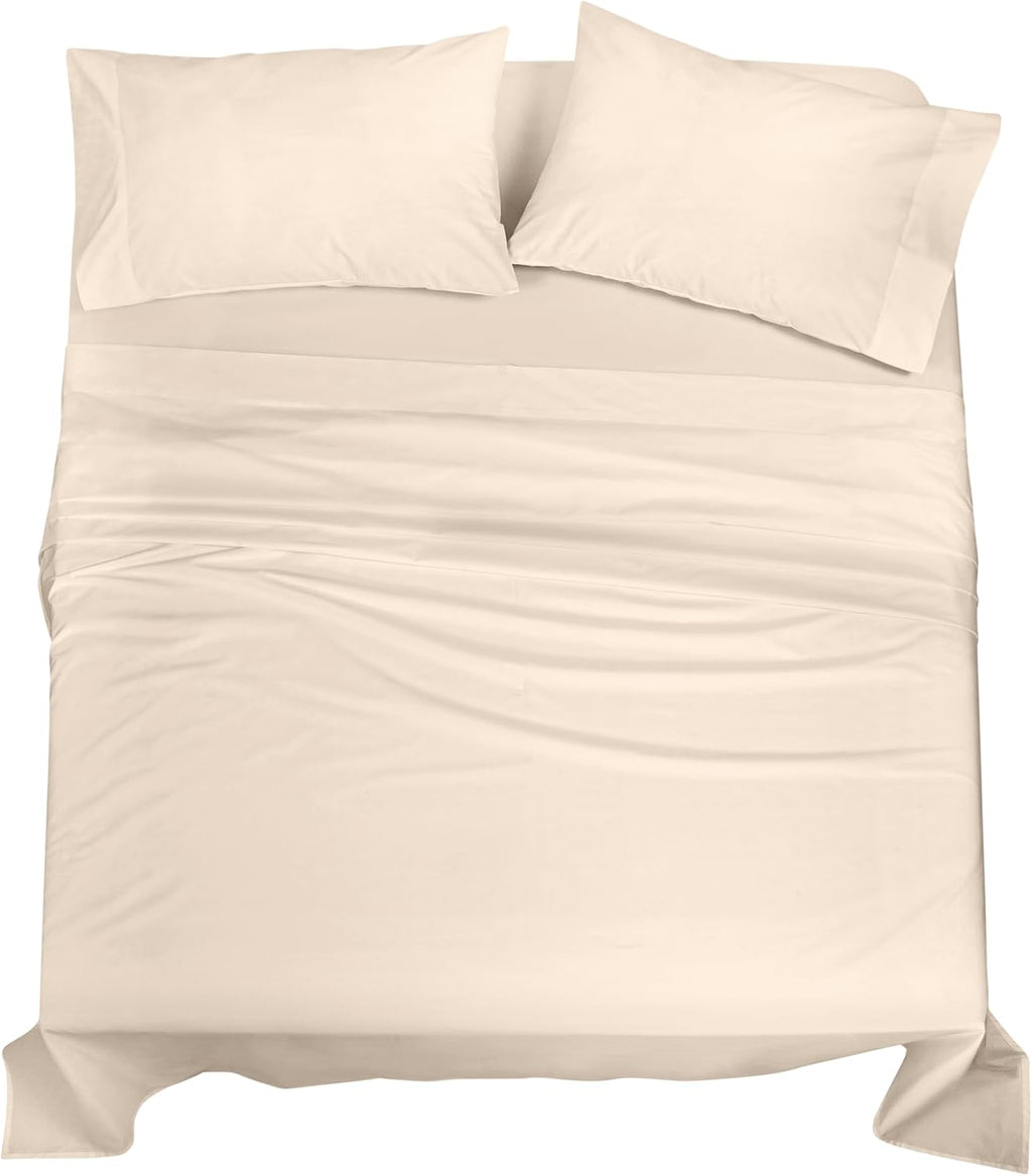Royalelinens ROYALE LINENS 100% Organic Cotton King Sheet Set - Percale Weave - 4 Pieces Set - 1 Flat, 1 Deep Pocket Fitted Sheet and 2 Pil…