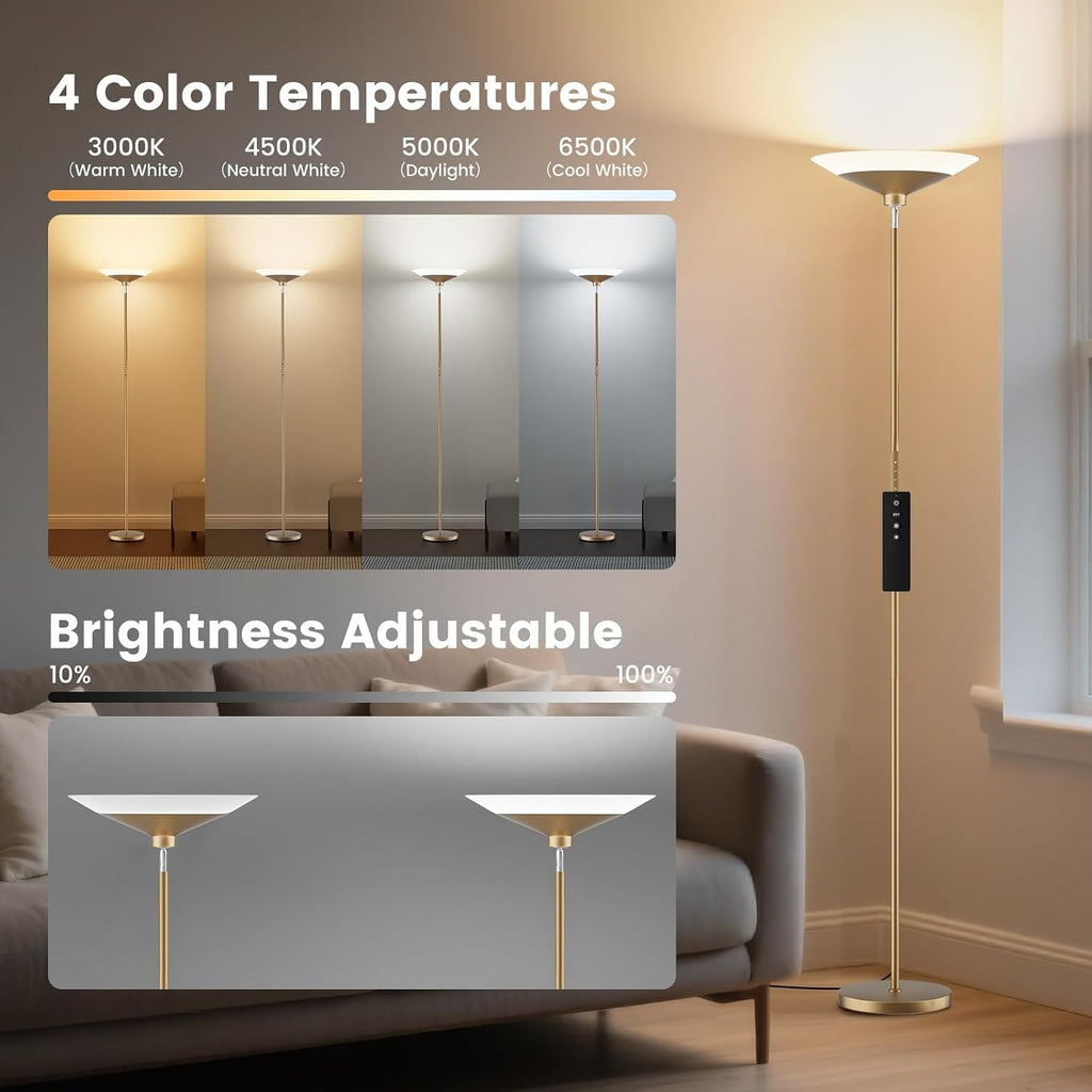 SIBRILLE Torchiere Floor Lamp - 72" Tall LED Standing Lamp with Remote/Button Control, 1800Lm, 3000-6500K, 30W Dimmable Modern Corner…