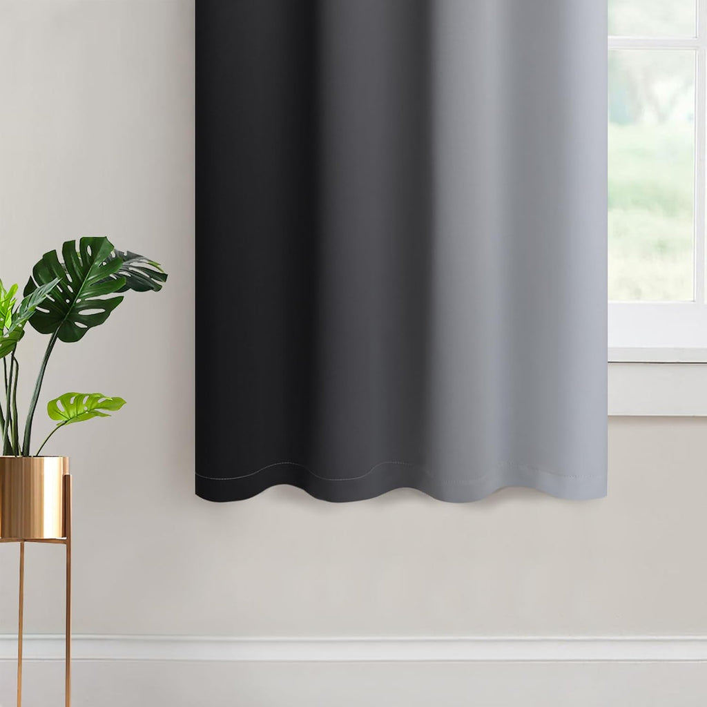 Yakamok Light Blocking Ombre Curtains, Greyish White and Black Gradient Color Curtains, Room Darkening Grommet Window Drapes for Bedroom(Bl…