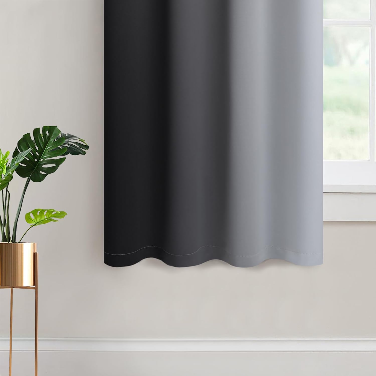 Yakamok Light Blocking Ombre Curtains, Greyish White and Black Gradient Color Curtains, Room Darkening Grommet Window Drapes for Bedroom(Bl…