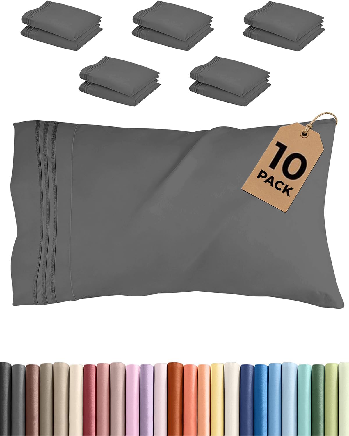 Standard Pillow Cases Set of 10 - Ultra Soft Hotel Quality Pillowcase Covers - Comfy & Wrinkle Free - Shrink & Fade Resistant - Machine…
