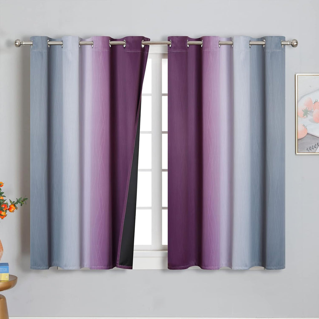 Estelartextiler Purple and Grey Blackout Curtains 54 Inches Long, Ombre and Wavy Line Pattern 100% Blackout Curtains for Bedroom, Full Light…