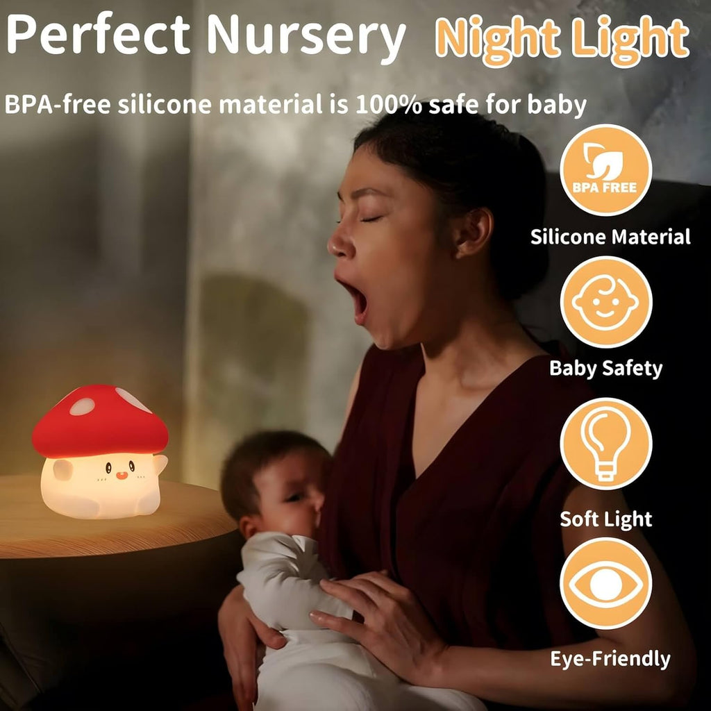 Daixinde Mushroom Night Light Squishy Lamp, 50Hrs Battery Kids Nightlight, Tap Control, 30Min Auto-Off, Rechargeable Kawaii Bedside Lamp fo…