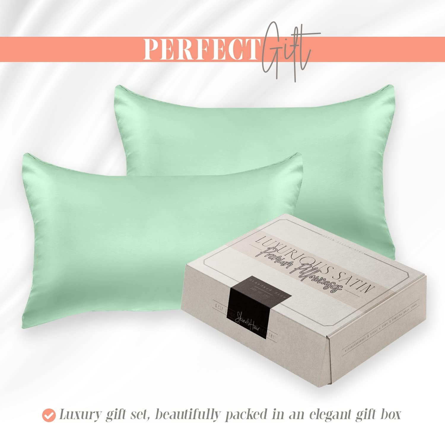 Elegantcomfort Elegant Comfort Silky and Luxurious 2-Piece Satin Pillowcase Set for Healthier Skin and Hair, Hidden Zipper Closure and Beau…