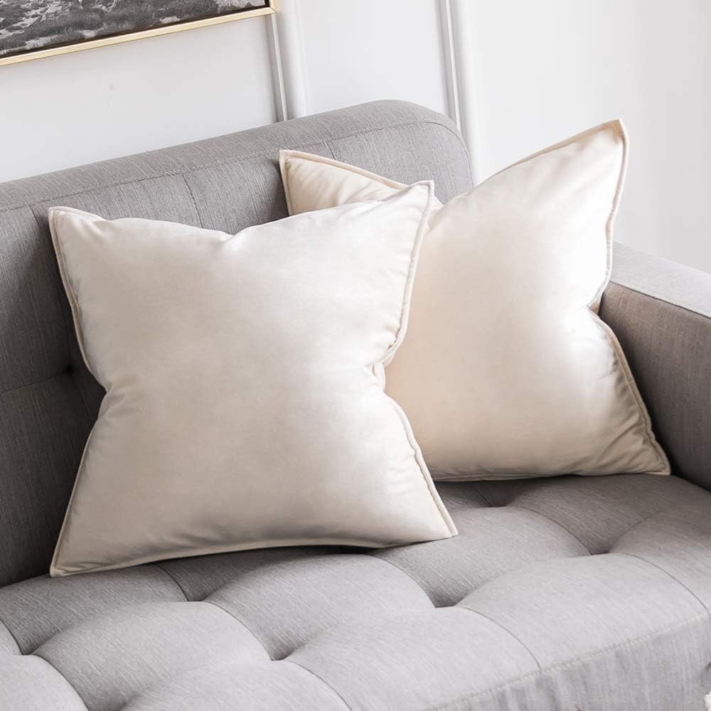 Miulee Cream White Velvet Throw Pillow Covers 18x18 Soft Decorative Solid Square Cushion Cases Pack of 2 Modern Luxury Home Decor for Couch…