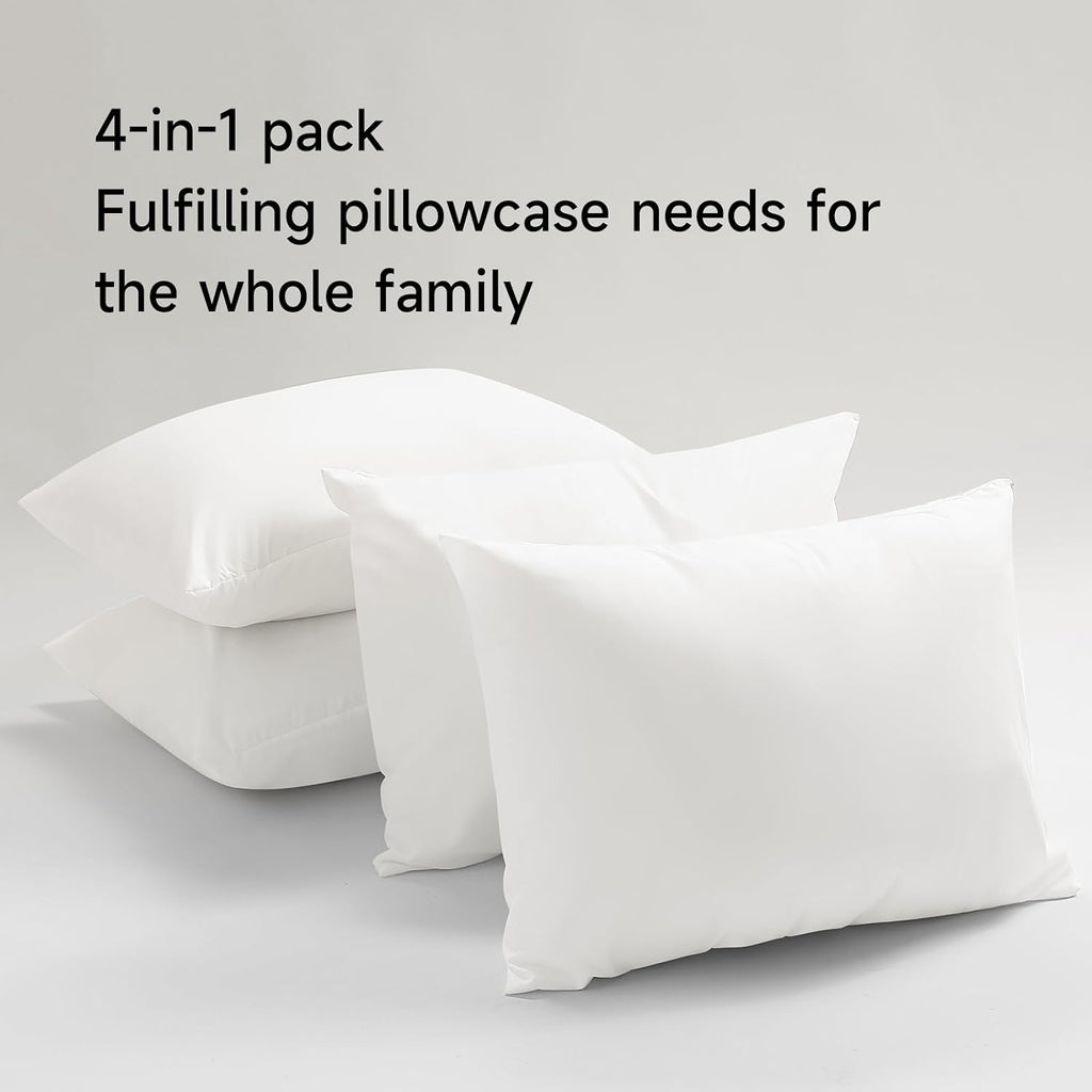 Beitefiber BEITE 4 Pack Pillow Case Protectors King-White 20×36 Inches with Smooth Zipper Design -Comfortable and Skin-Friendly Pillowcase…