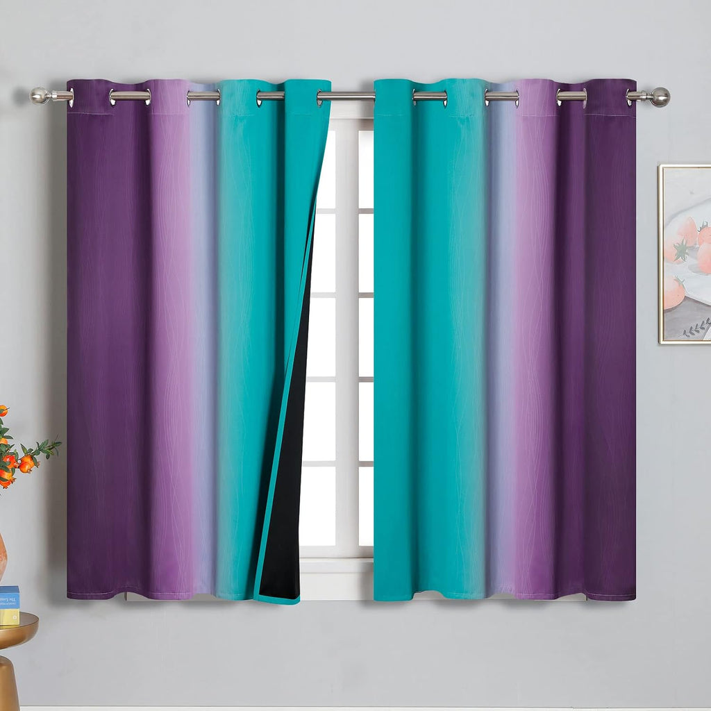 Estelartextiler Estelar Textiler Ombre Teal and Purple Blackout Curtains 54 Inch Length 2 panels, Grommet Thermal Insulated Gradient Drapes…