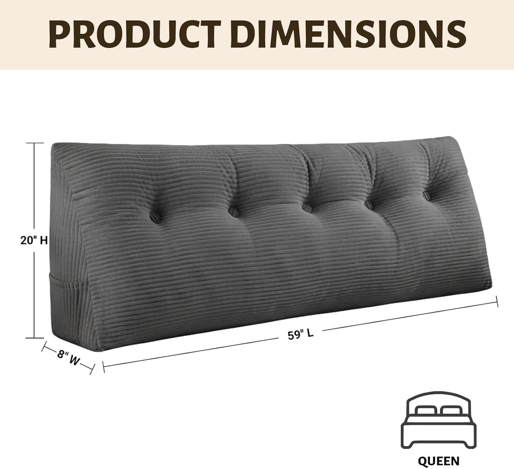 Wedge Reading Pillow Headboard Queen Size, Headboard Bolster Pillow for Bed, Triangular Backrest Cushion with Removable Corduroy Cover…