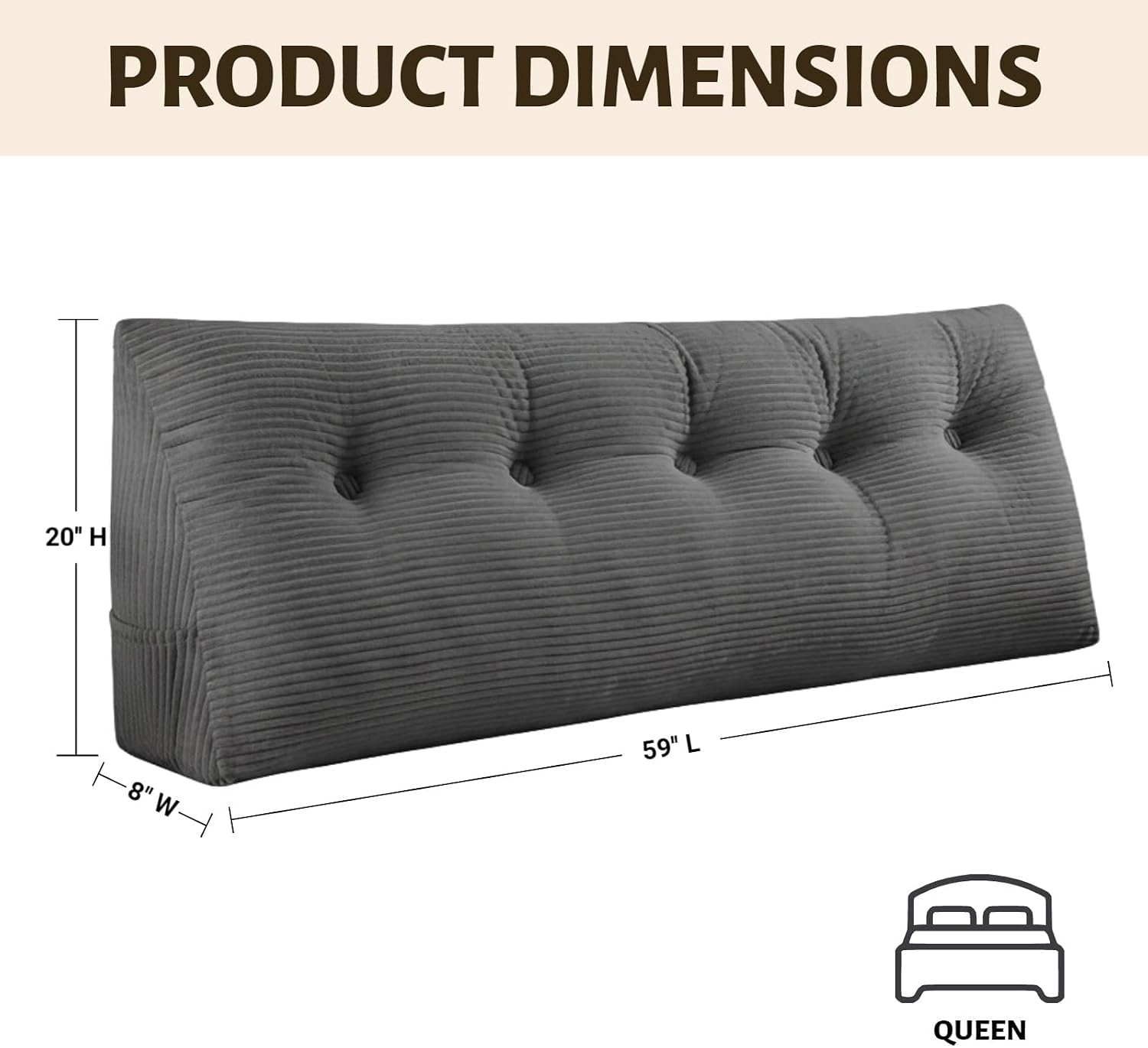 Wedge Reading Pillow Headboard Queen Size, Headboard Bolster Pillow for Bed, Triangular Backrest Cushion with Removable Corduroy Cover…