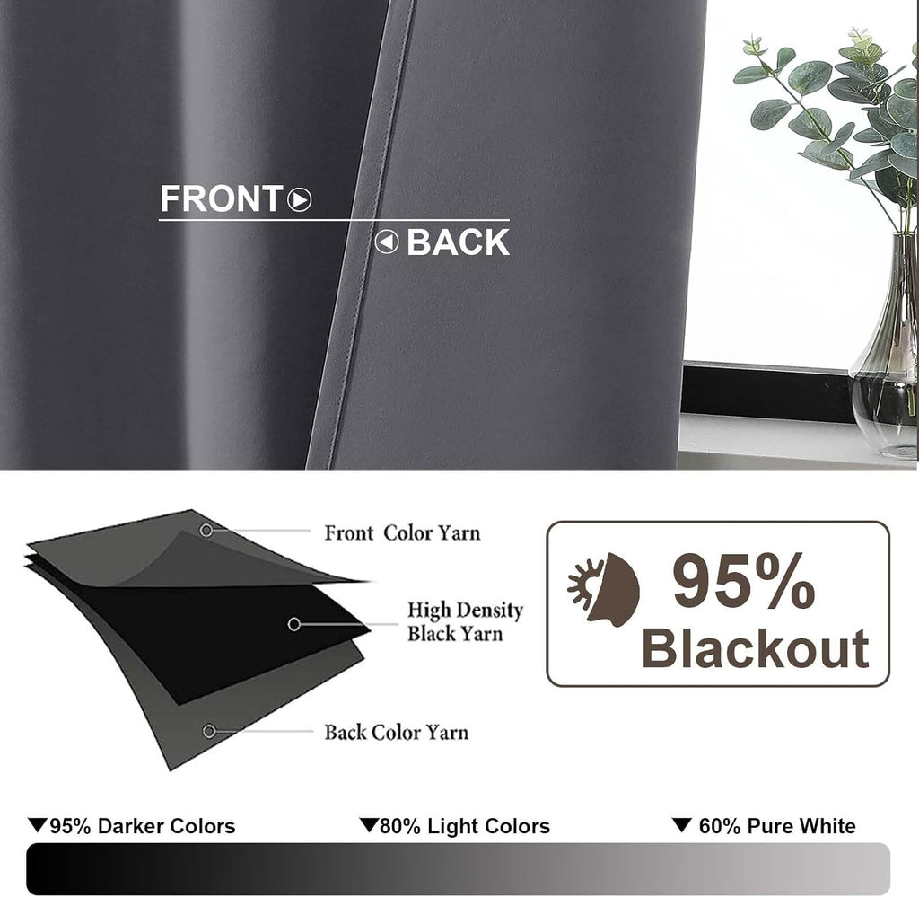 Gwine Charcoal Grey Blackout Curtains for Bedroom 84 inches Long 2 Panels Set, Solid Noise Reducing Thermal Insulated Blackout Curtains…